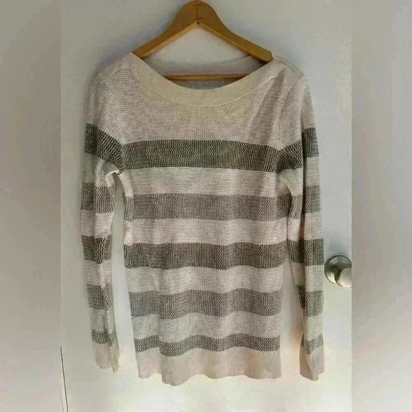 White and grey striped long pullover sweater by Market & Spruce size medium - Picture 1 of 13